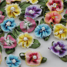 40 pcs Ribbon Flowers With Bead Sewing Appliques Craft DIY Wedding Decor B146 2024 - buy cheap