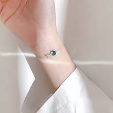 Браслет серебряного цвета с синими кристаллами, регулируемый браслет из пузырчатого камня Русалочки 925 пробы, браслеты-шармы с рыбим хвостом для девочек 2024 - купить недорого