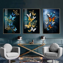 Pintura de arte nórdico, pintura abstracta de mariposa de Color dorado sobre lienzo, carteles e impresiones, decoración para el hogar y la sala de estar 2024 - compra barato