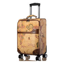 Latest world map PU Rolling Luggage Spinner Men Women Trolley Suitcase On Wheels 20/24 inch Carry On Password Travel Bag 2024 - buy cheap