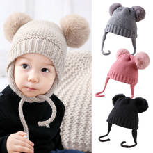 Bebé niños pompón de lana sombrero doble Pom abrigo invernal crochet sombrero elástico gorras 2024 - compra barato