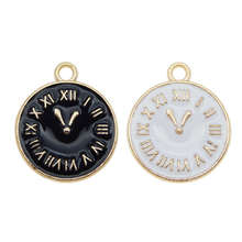 Li wang colar de relógio redondo com 8 peças, amuletos de esmalte branco e preto, pulseira e colar de liga metálica, acessório de fabricação de joias 2024 - compre barato
