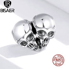 BISAER Skulls Charms 925 Sterling Silver Vintage Heart Skull Bead Pendant DIY Bracelets Necklace Halloween Party Jewelry ECC1519 2024 - buy cheap