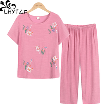 UHYTGF-Conjunto de pijama de lino y algodón para mujer, ropa de dormir de manga corta, 4XL talla grande, verano, 1616 2024 - compra barato