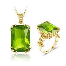 Szjinao-Conjunto de joyería de plata 925 auténtica para mujer, conjunto de anillo con colgante de peridoto verde brillante chapado en oro, joyería fina hecha a mano de lujo 2024 - compra barato