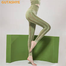 Gutakye-mallas de Yoga de cintura alta para mujer, Leggings de realce para gimnasio, calados, transpirables, a rayas, sin costuras, pantalones deportivos para Fitness 2024 - compra barato