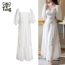 Tingfly Designer Sexy Slash Neckline Cold the Shoulder White Long Party Dinner Dresses Vintage Elegant Puff Sleeve Dress Z 2024 - buy cheap