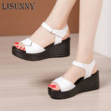 LISUNNY Summer Leather Casual Beach Shoes 2021 Comfortable High Heels Sandals Women Platform Wedges Sandals Office White 2024 - buy cheap