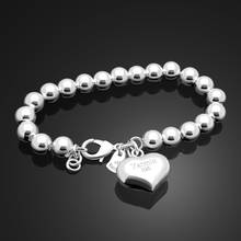 Pulseira feminina de prata esterlina 100%, bracelete de coração para mulheres, de prata sólida, simples, com pingente de bola, joia fina, moda 925 2024 - compre barato