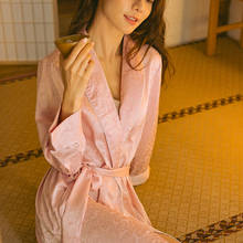 Пикантная женская ночная рубашка, атласное цветочное кимоно, халат, ночная рубашка, одежда для сна, новинка весны 2021, ночная рубашка, Свободная Домашняя одежда 2024 - купить недорого