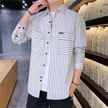 Men's striped shirt jacket 2021 spring and autumn Korean casual long-sleeved fashion jacket Hong Kong style Japanese 2024 - buy cheap