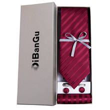 Gravata de seda masculina com 8cm, gravata vermelha com lenços e abotoaduras, conjunto de acessórios de casamento luxuosos para negócios, presente dibangu 2024 - compre barato