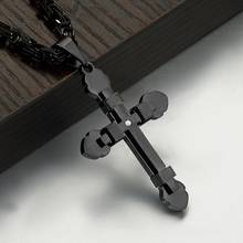 Black Cross Pendant Necklace Jewelry Hip Hop Men's 316L Stainless Steel Byzantine Box Chain Necklace Gift  22-40inch 2024 - buy cheap