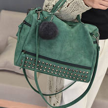 Vintage PU Leather Women's Bag Rivet Larger Ladies Handbags Hair Ball Shoulder Bag Motorcycle Crossbody Bags For Women Messenger 2024 - buy cheap