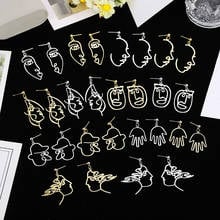 TAFREE 2020 Women Korea Style Fashion Dangle Earrings Gold Color Alloy Abstract Face Hollow Out Pendant Earrings Jewelry DE0060 2024 - buy cheap