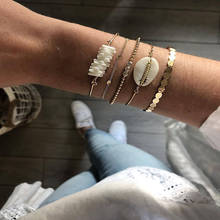 New Vintage White Stone Shell Boho Bracelets For Women Geometric Multiple Layers Gold Beads Chains Fashion Bracelet Set Jewelry 2024 - buy cheap