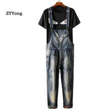 Men Denim Jumpsuit Bib Overalls High Quality  Retro Loose Straight Jeans Vintage Freight Cargo Pants Leisure Blue Trousers 2024 - buy cheap