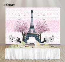 PHOTURT Paris Eiffel Tower Backdrop Kids Birthday Wedding Background Pink Pattern Polyester Vinyl Photography Decoration Prop 2024 - buy cheap