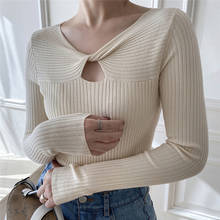 Fall 2020 Women Sweater V Neck Hollow Out Elastic Knitted Pullover Long Sleeve Twist Together Multi Colors Casual Sexy Wild Tops 2024 - buy cheap