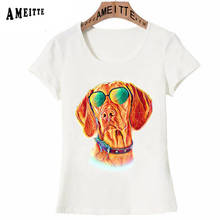 AMEITTE Vizsla Neon Dog Sunglasses Print T-Shirt Women Summer Casual T-shirt Funny Pet Dogs Design White Tees Cute Girl Tops 2024 - buy cheap