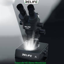 RELIFE 0,7-4.5X тринокулярный микроскоп для Мобильный телефон Инструменты для ремонта HD стерео цифровой микроскоп с 2 светодиодный источников M3T-2L 2024 - купить недорого