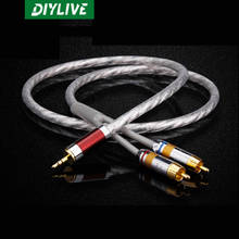 Diylive cabo de áudio de prata banhado a 3.5mm para 2rca, lótus duplo, um minuto, febre, cabo de celular, computador de áudio hifi 2024 - compre barato