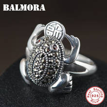 BALMORA-Anillo de plata de primera ley con forma de rana para mujer, sortija ajustable, plata esterlina 100%, ojo rojo, Animal de la suerte, regalo de joyería, 925 2024 - compra barato