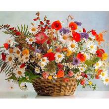 Pintura al óleo por número de cesta de flores, Kits DIY sobre lienzo con marco de 40x50 colores para adultos, dibujo de imagen, decoración artística para fotos 2024 - compra barato