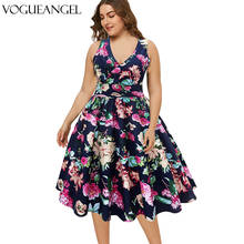 Женское винтажное бальное платье без рукавов, с глубоким V-образным вырезом и цветочным принтом, вечервечерние платье в стиле ретро, большие размеры, S-2XL 2024 - купить недорого
