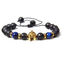 Vintage Men Bracelet Natural Balck Lava Volcanic Stone Beads Bracelet Gold Sparta Warrior Charm Courage Bracelet Jewelry for Men 2024 - buy cheap