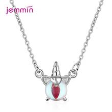 Korean CZ Stone Unicorn Necklace Luxury Crystal Statement Jewelry Women 925 Sterling Silver Pendant Necklaces Wholesale 2024 - compre barato