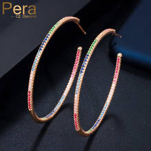 Pera Chic Colorful Cubic Zirconia Delicate Simple Rainbow Big Round Circle Gold Thin Hoop Earrings Jewelry for Women Gift E402 2024 - buy cheap
