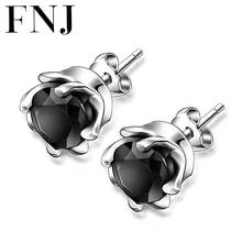 FNJ Black Zircon Earrings 925 Silver Jewelry Original Pure S925 Sterling Silver Stud Earring for Women 2024 - buy cheap