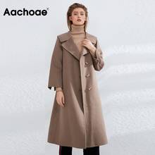 Aachoae Women Elegant Long Wool Coat Solid Casual Office Wear Lady Coats Turn Down Collar Vintage Outerwear Manteau Femme 2021 2024 - buy cheap