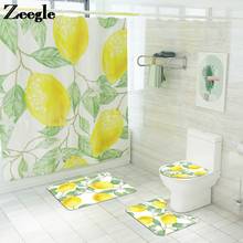 Printing Bath Mat and Shower Curtain Set Lemon Pattern Absorbent Bathroom Carpet Non-slip Shower Foot Mat Bathroom Floor Rugs 2024 - buy cheap