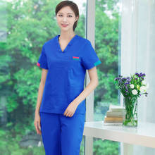 Plug Size S-4XL Cotton Scrub V Neck Medical Service Short Sleeve Nurse Uniforms(Just A Top) Solid Color Surgical Workwear 2024 - buy cheap