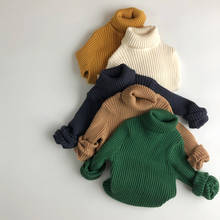 Вязаная одежда для маленьких мальчиков и девочек, свитеры с высоким воротником для маленьких девочек и мальчиков, вязаные пуловеры на осень и весну для детей, топы 2024 - купить недорого