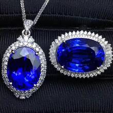 Real Natural Sapphire jewelry set Natural Real Sapphire 925 sterling silver 1pc pendant,1pc ring 2024 - buy cheap