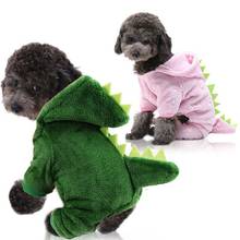 Fantasia de dinossauro para cães, roupa macacão para cachorros pequenos filhotes de lã com capuz 2024 - compre barato