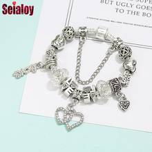 Seialoy Silver Plated Heart Pendant Lover Charm Bracelets For Women Men Original Girl boy Crystal Beaded Bracelet Family Jewelry 2024 - buy cheap