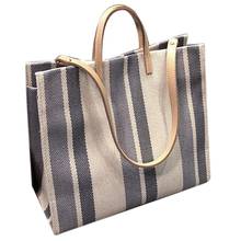 Summer Striped Canvas Bag Simple Canvas Bag Shoulder For Women Shopping And Traveling Large Capacity Women'S Bag Casual Bag(Blue 2024 - buy cheap