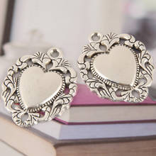 Pingentes de coração vazados esculpidos, 2 peças cor de prata para pulseira colar jóias 2024 - compre barato