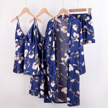 ZITY Pyjamas For Women Satin Sleepwear Real Silk 4 Pieces Nightwear Pyjama Sets Lace Sleep Lounge robe sets 2024 - buy cheap