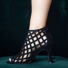 Evkoo-sapatos de dança de festa femininos, calçados de suede preto, com strass, para salão de tango, 7.3cm, sapatos para dança 2024 - compre barato