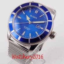 Bliger-reloj mecánico automático para hombre, esfera azul, bisel giratorio luminoso, 46mm 2024 - compra barato