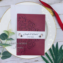Gorgeous Burgundy Tri-fold Laser Cut Wedding Invites With Belly Band, Free Design 2024 - buy cheap