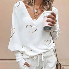 Women Fashion Casual Long Sleeve Tops Blouse Feamle Heart Shape Print V neck Sweatshirt Tops 2024 - buy cheap