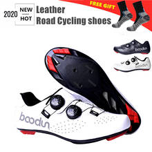 BOODUN-zapatos de ciclismo profesionales para hombre, calzado ultraligero y transpirable, de cuero blanco, con autosujeción 2024 - compra barato