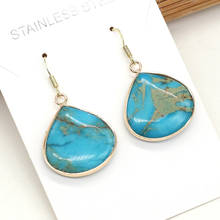 Natural Stone Flat Water Drop Emperor Stone Earrings Blue Temperament Fashion Earrings for Women Jewelry Gifts Size 20x25mm 2024 - buy cheap