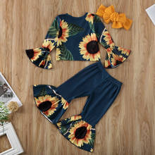 Kids Baby Girl Sunflower print Tops+Ruffle Pants Leggings 3Pcs Outfit Clothes 2019 lovely girls flare sleeve blouse and pants 2024 - buy cheap